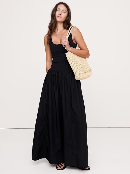 Banana Republic Dresses & Skirts - ISO SCULPTED-STRETCH + COTTON POPLIN MAXI DRESS- BLACK XS